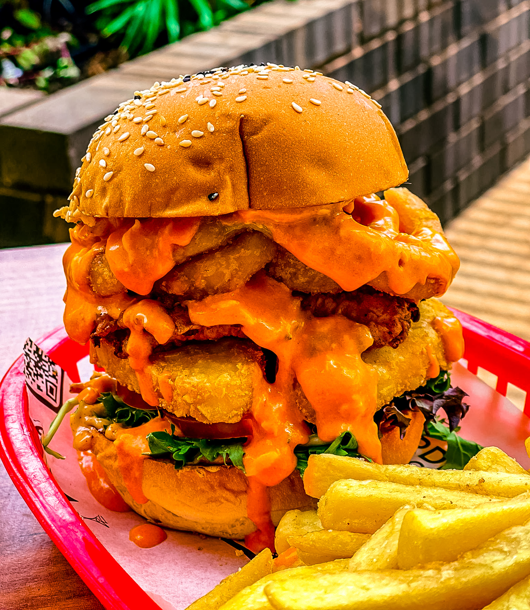 chicken burger and fries